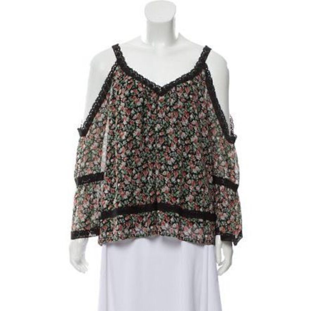 Rebecca Minkoff Womens Multicolor Floral V-Neck Cold-Shoulder Top Size XS
